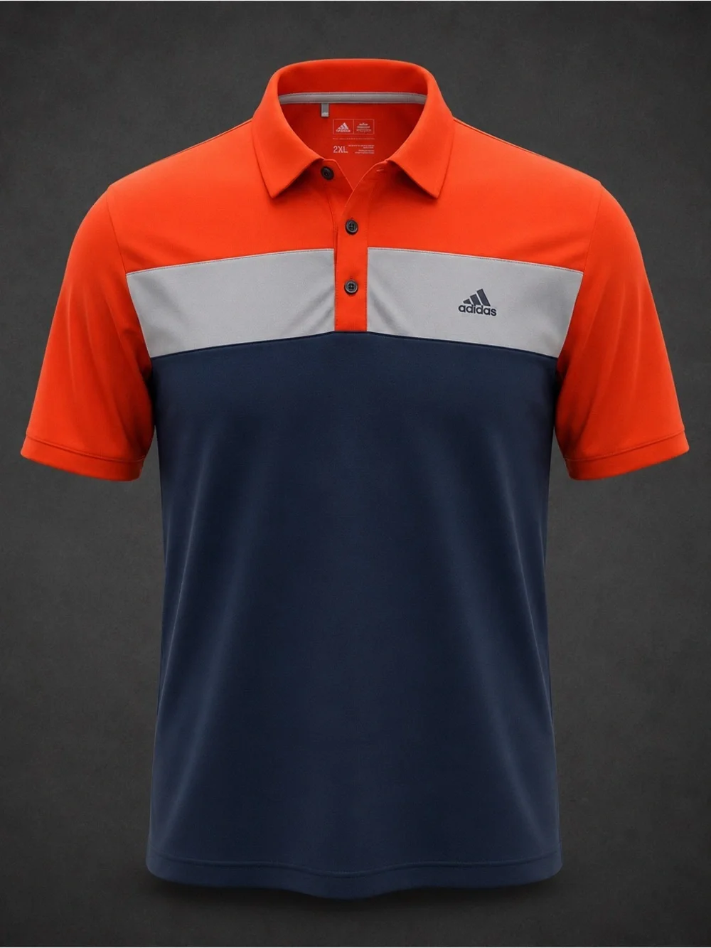 Adidas Golf Polo Shirt Men 2XL Orange Navy Colorblock Performance Stretch